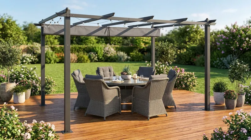 Porto Stor Pergola 4x3 m i aluminium med tak - Mörkgrå - Utemöbler - Solskydd - Pergola