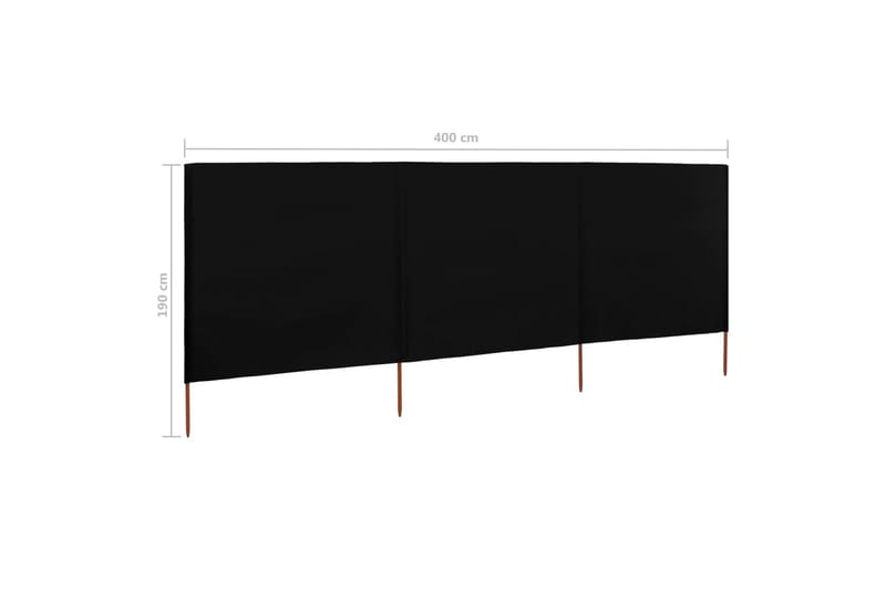 Vindskydd 3 paneler tyg 400x160 cm svart - Svart - Skärm - Säkerhet & vindskydd altan - Skärmskydd & vindskydd