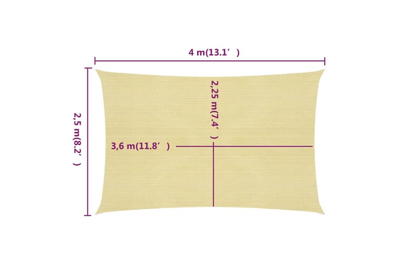 Solsegel 160 g/m² beige 2,5x4 m HDPE - Beige - Utemöbler - Solskydd - Solsegel