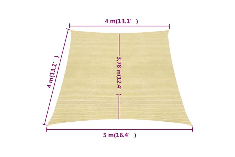 Solsegel 160 g/m² beige 4/5x4 m HDPE - Beige - Utemöbler - Solskydd - Solsegel