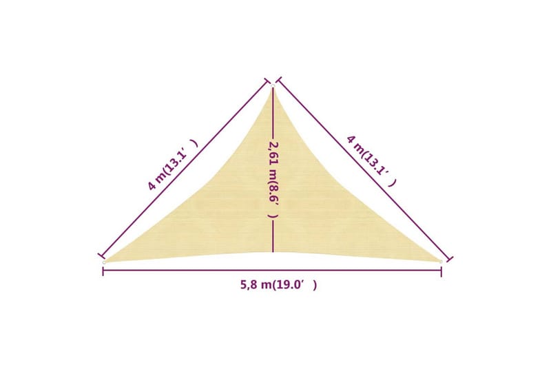 Solsegel 160 g/m² beige 4x4x5,8 m HDPE - Beige - Solsegel