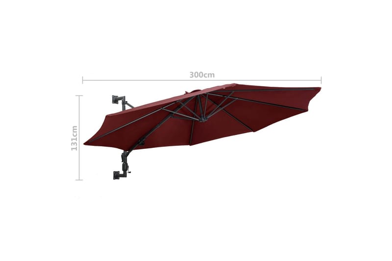 Väggmonterat parasoll med metallstång 300 cm vinröd - Röd - Parasoll