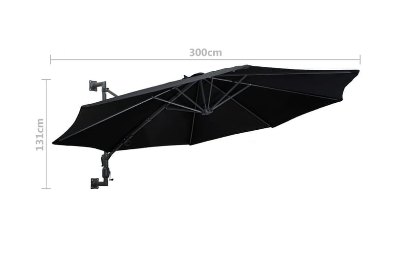 Väggmonterat parasoll med metallstång 300 cm svart - Svart - Parasoll