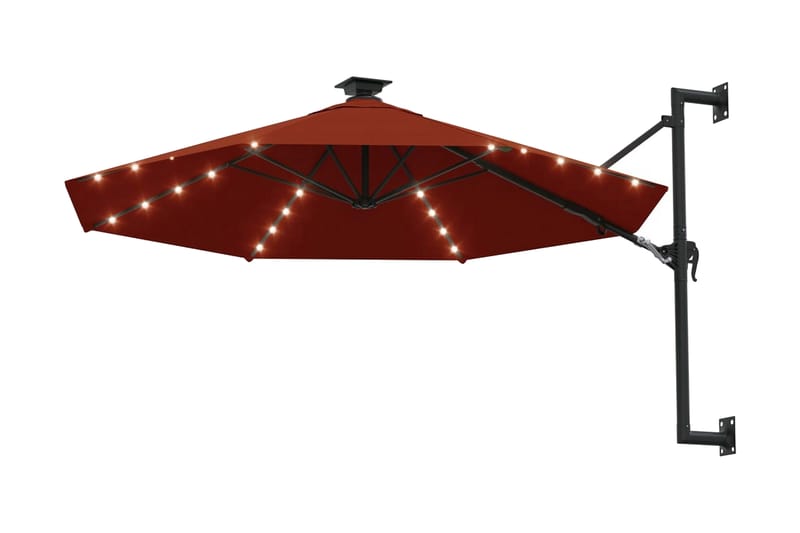 Väggmonterat parasoll med LED och metallstång 300 cm terrako - Orange - Utemöbler - Solskydd - Parasoll