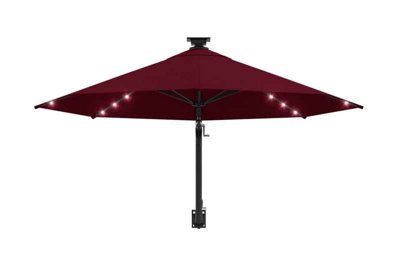 Väggmonterat parasoll med LED och metallstång 300 cm vinröd - Röd - Parasoll