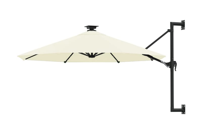 Väggmonterat parasoll med LED och metallstång 300 cm sandfär - Vit - Parasoll