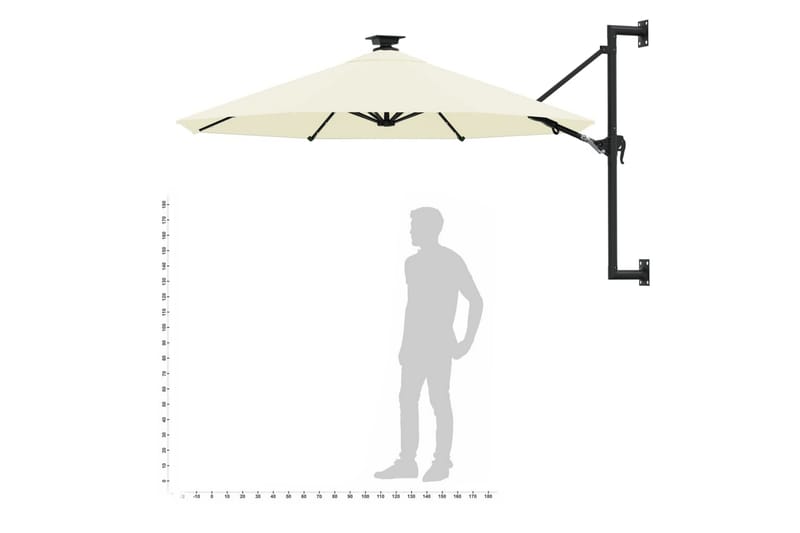 Väggmonterat parasoll med LED och metallstång 300 cm sandfär - Vit - Parasoll