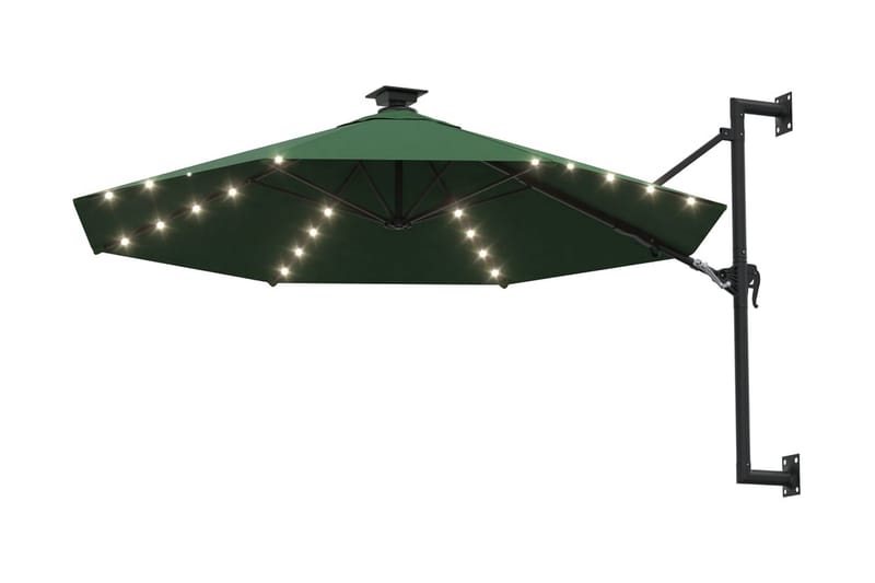 Väggmonterat parasoll med LED och metallstång 300 cm grön - Grön - Utemöbler - Solskydd - Parasoll