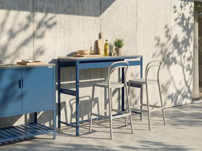 Barbord För Utomhusbruk Maenza 120 cm Stål - blå/silver - Utemöbler - Utebord & trädgårdsbord - Barbord utomhus