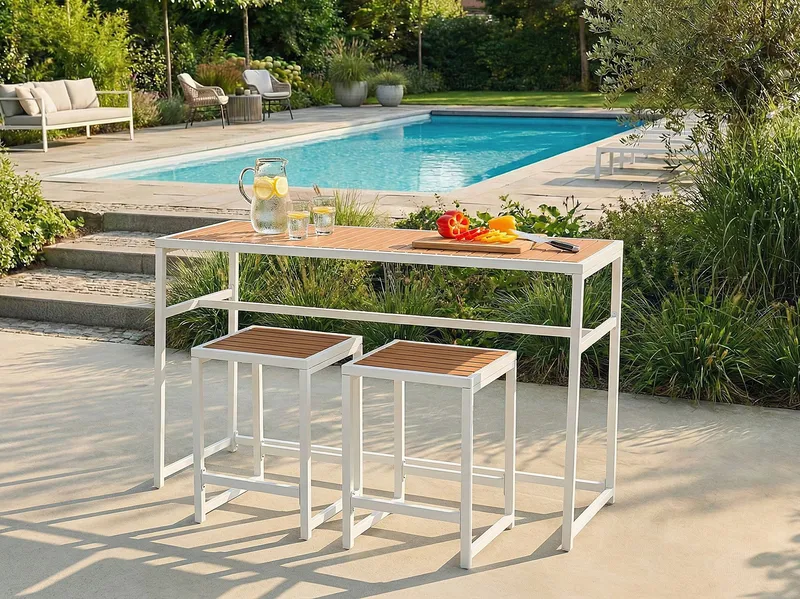 Barbord utomhus Avetrana 50x150 cm - Vit/Brun - Utemöbler - Utebord & trädgårdsbord - Barbord utomhus
