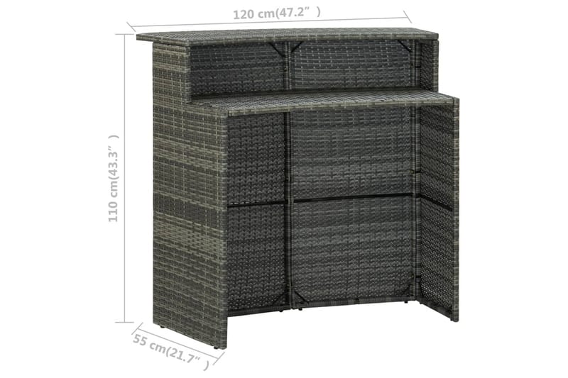 Barbord för trädgård grå 120x55x110 cm konstrotting - Grå - Utemöbler - Utebord & trädgårdsbord - Barbord utomhus