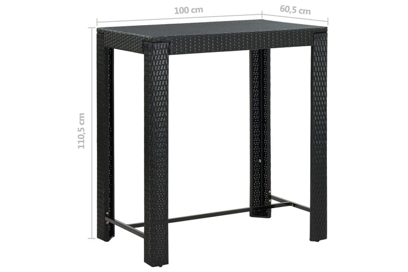 Barbord för trädgård svart 100x60,5x110,5 cm konstrotting - Svart - Utemöbler - Utebord & trädgårdsbord - Barbord utomhus