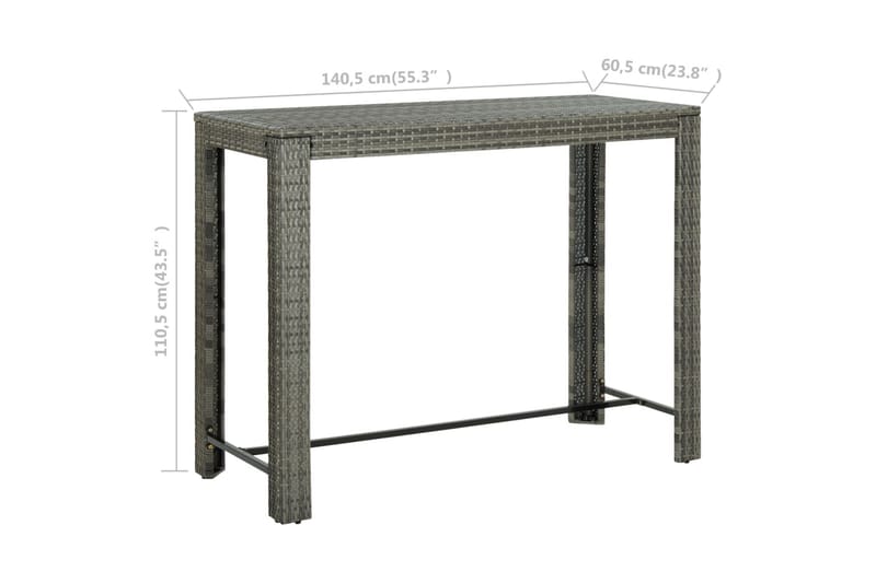 Barbord för trädgården grå 140,5x60,5x110,5 cm konstrotting - Grå - Utemöbler - Utebord & trädgårdsbord - Barbord utomhus