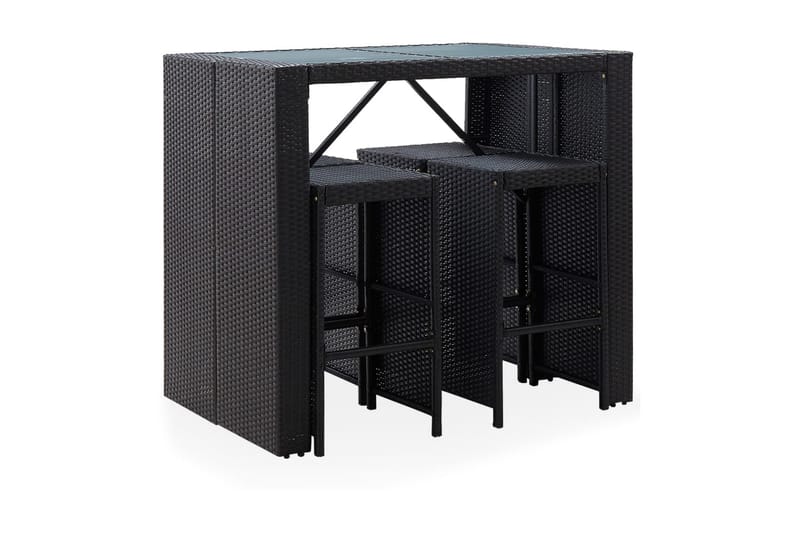 Barmöbler för trädgård 5 delar konstrotting & glas svart - Svart - Utemöbler - Utebord & trädgårdsbord - Barbord utomhus