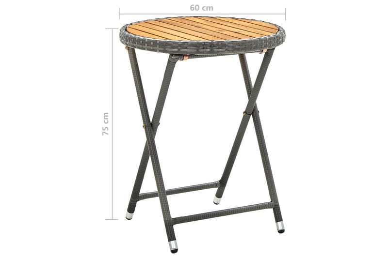 Tebord grå 60 cm konstrotting och massivt akaciaträ - Grå - Cafebord - Balkongbord