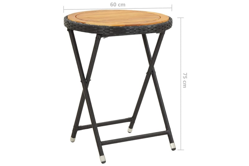 Tebord svart 60 cm konstrotting och massivt akaciaträ - Svart - Utemöbler - Utebord & trädgårdsbord - Cafebord