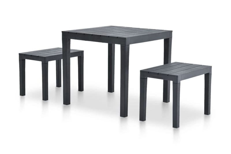 Trädgårdsbord med 2 bänkar plast antracit - Grå - Cafebord - Balkongbord
