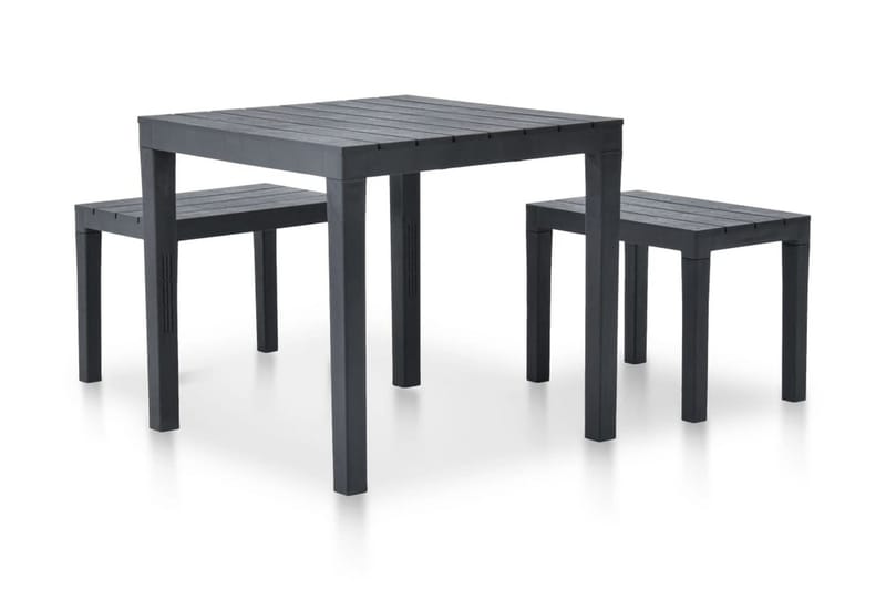 Trädgårdsbord Utomhus 78 cm med 2 bänkar Plast - Grå - Utemöbler - Utebord & trädgårdsbord - Cafebord