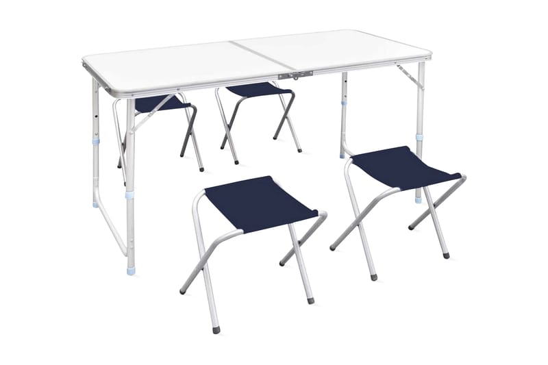 Campingbord med 4 pallar set Aluminium 120x60 cm - Vit - Campingmöbler - Campingbord