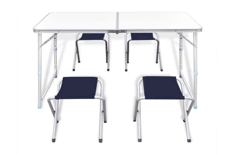 Campingbord med 4 pallar set Aluminium 120x60 cm - Vit - Campingmöbler - Campingbord