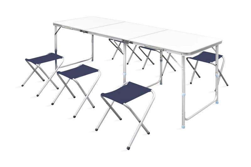Campingbord med 6 stolar hopfällbar och justerbar i höjd 180 - Vit - Campingbord - Campingmöbler