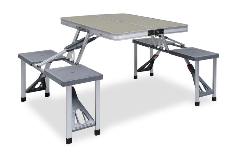 Hopfällbart campingbord med 4 sitsar stål aluminium - Silver - Utemöbler - Utebord & trädgårdsbord - Campingbord