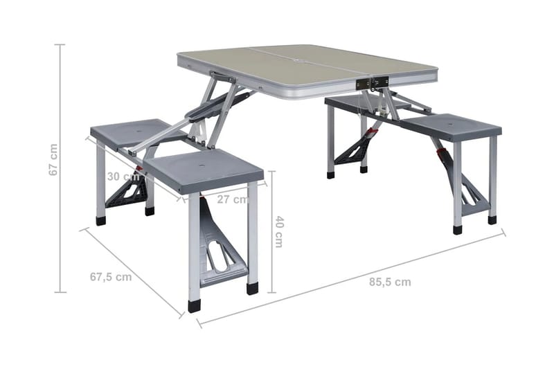 Hopfällbart campingbord med 4 sitsar stål aluminium - Silver - Utemöbler - Utebord & trädgårdsbord - Campingbord