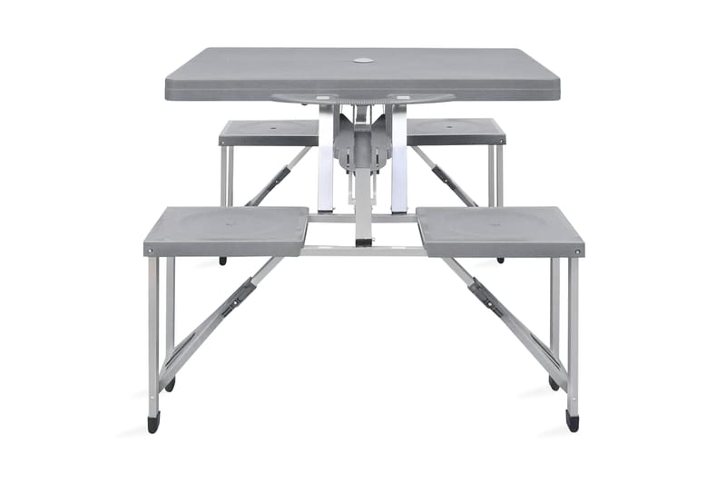 Hopfällbart campingbord med 4 stolar i aluminium ljusgrått - Grå - Utemöbler - Utebord & trädgårdsbord - Campingbord