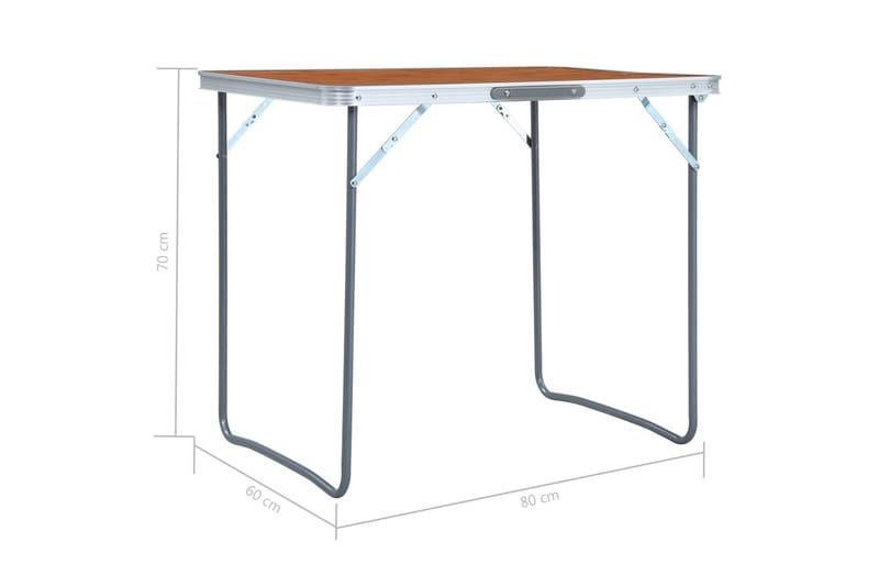 Hopfällbart campingbord med metallram 80x60 cm - Brun - Utemöbler - Utebord & trädgårdsbord - Campingbord