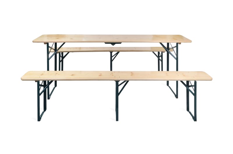 Hopfällbart ölbord med 2 bänkar 220 cm granträ - Brun - Picknickbord & bänkbord