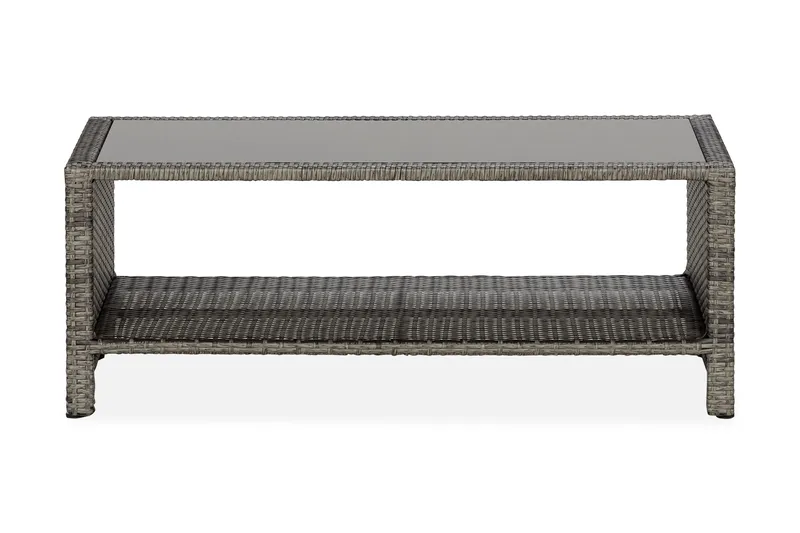 Bahamas Loungbord och Soffbord med hylla Utomhus 113 cm Konstrotting Glas - Grå - Utemöbler - Utebord & trädgårdsbord - Loungebord & soffbord utomhus