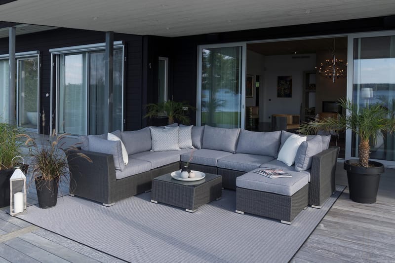 Hillerstorp Madison Soffbord och Loungebord Utomhus 64 cm Konstrotting Glas - Svart - Utemöbler - Utebord & trädgårdsbord - Loungebord & soffbord utomhus