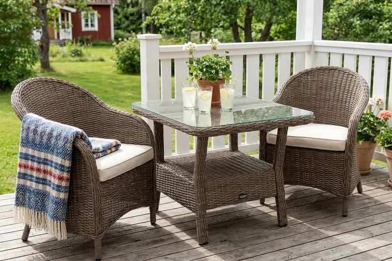Marcus Loungebord och Soffbord Utomhus 80 cm Konstrotting Glas - Natur - Utemöbler - Utebord & trädgårdsbord - Loungebord & soffbord utomhus