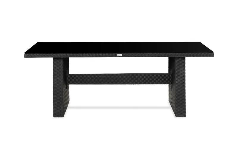 Majestic Matbord Utomhus 210x100 cm – Utebord i konstrotting med bordsskiva i Glas för Trädgård och Altan - Svart - Utemöbler - Utebord & trädgårdsbord - Matbord utomhus