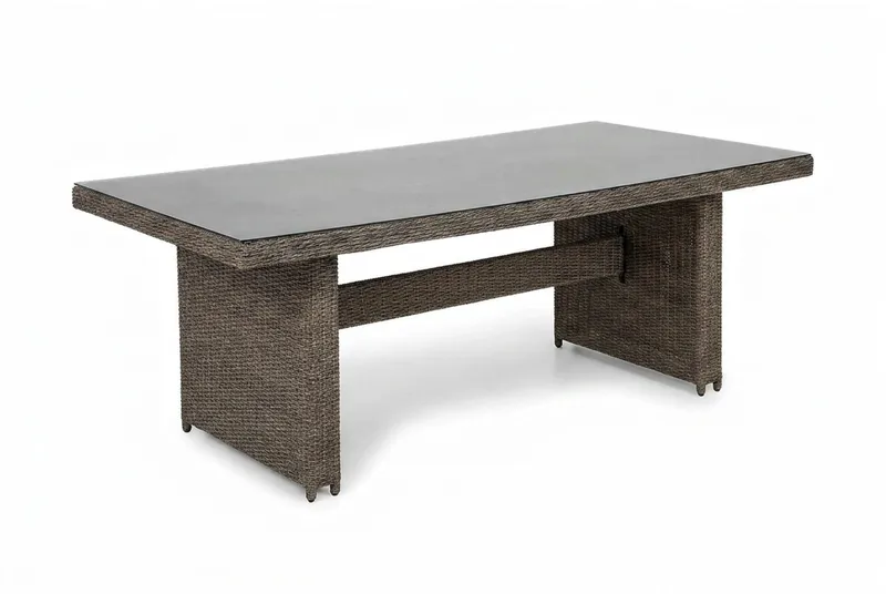 Marcus Rektangulärt Matbord utomhus 160x90 cm i konstrotting med glasskiva - Grå - Utemöbler - Utebord & trädgårdsbord - Matbord utomhus