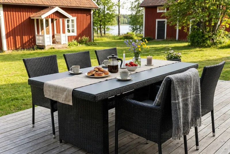 Marcus Rektangulärt Matbord utomhus 160x90 cm i konstrotting med glasskiva - Svart - Utemöbler - Utebord & trädgårdsbord - Matbord utomhus