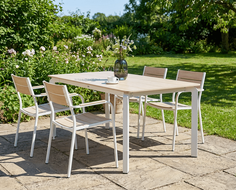 Matbord utomhus Feletto 180 cm 90 cm Sten - Beige/Vit - Utemöbler - Utebord & trädgårdsbord - Matbord utomhus