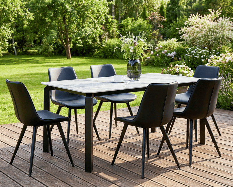 Matbord utomhus Feletto 90x180 cm Sten - Grå/Svart - Utemöbler - Utebord & trädgårdsbord - Matbord utomhus