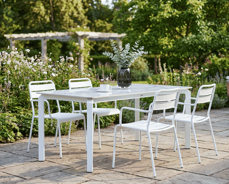 Matbord utomhus Feletto 90x180 cm Sten Vit - Vit - Utemöbler - Utebord & trädgårdsbord - Matbord utomhus