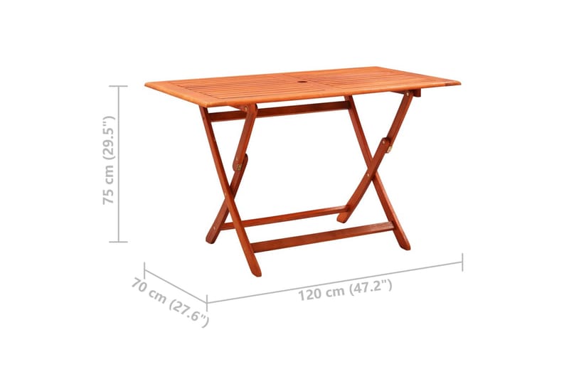 Hopfällbart Trädgårdsbord 120x70x75 cm massivt eukalyptusträ - Brun - Utemöbler - Utebord & trädgårdsbord - Matbord utomhus