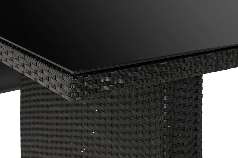 James Utebord 85x145 cm – Matbord utomhus i konstrotting med bordsskiva i Glas - Svart - Utemöbler - Utebord & trädgårdsbord - Matbord utomhus