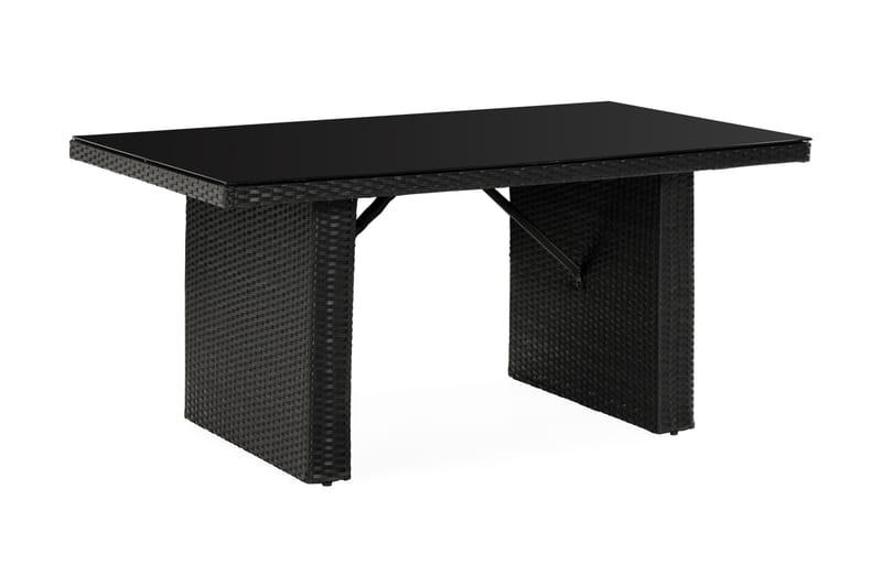 James Utebord 85x145 cm – Matbord utomhus i konstrotting med bordsskiva i Glas - Svart - Utemöbler - Utebord & trädgårdsbord - Matbord utomhus