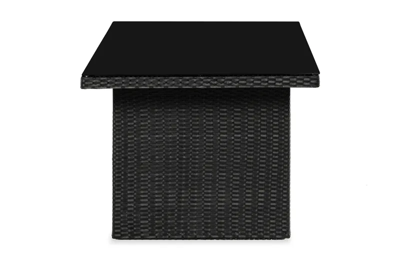James Utebord 85x145 cm – Matbord utomhus i konstrotting med bordsskiva i Glas - Svart - Utemöbler - Utebord & trädgårdsbord - Matbord utomhus