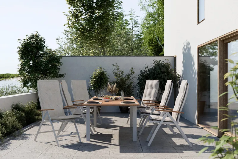 Las Vegas Förlängningsbart Matbord Utomhus 220x280x100 cm - Vit / Natur - Utemöbler - Utebord & trädgårdsbord - Matbord utomhus