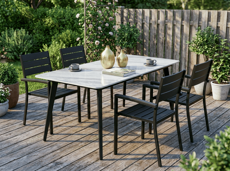 Matbord utomhus Rodallo 160 cm Sten - Grå/Svart - Utemöbler - Utebord & trädgårdsbord - Matbord utomhus