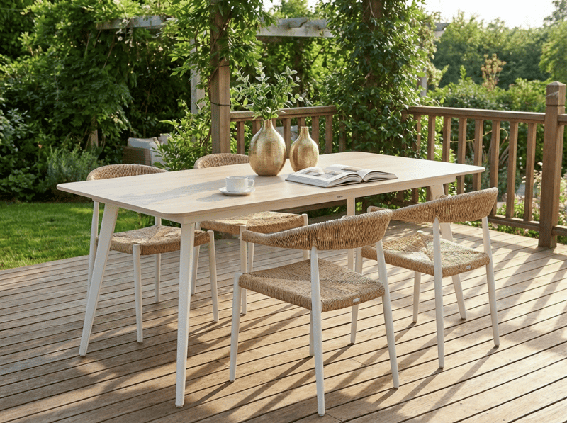 Matbord utomhus Rodallo 90x160 cm Sten - Beige/Vit - Utemöbler - Utebord & trädgårdsbord - Matbord utomhus