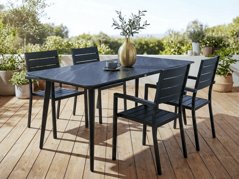 Matbord utomhus Rodallo 90x160 cm Sten - Svart - Utemöbler - Utebord & trädgårdsbord - Matbord utomhus