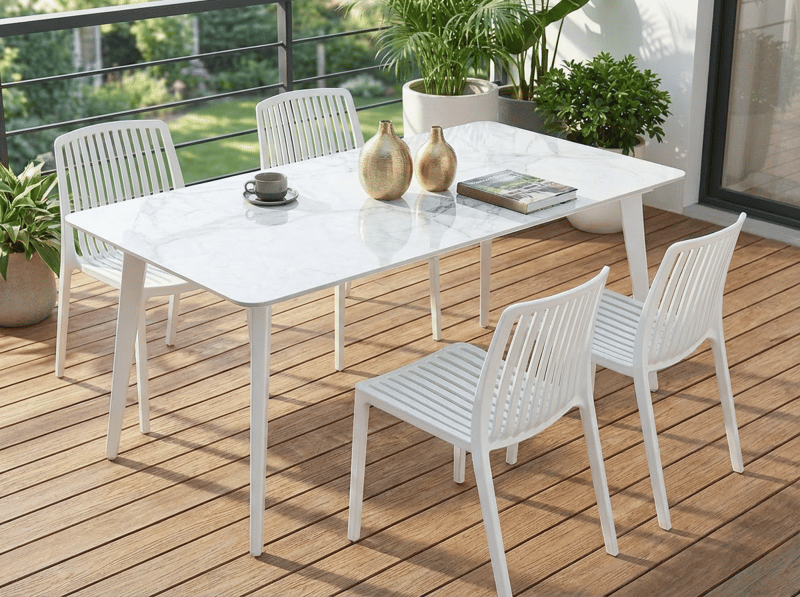 Matbord utomhus Rodallo 90x160 cm Sten - Vit - Utemöbler - Utebord & trädgårdsbord - Matbord utomhus