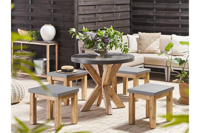 Rund trädgårdsbord betongeffekt 90 cm OLBIA - Grå - Matbord utomhus