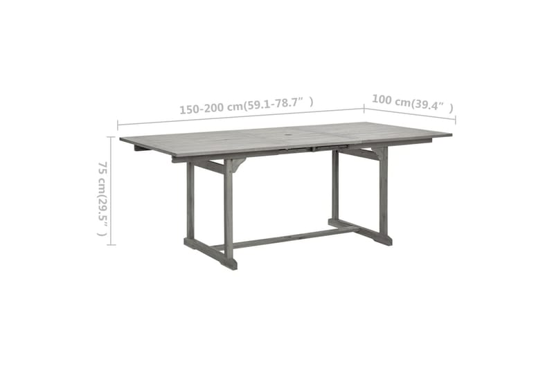 Trädgårdsbord (150-200)x100x75 cm massivt akaciaträ - Grå - Utemöbler - Utebord & trädgårdsbord - Matbord utomhus